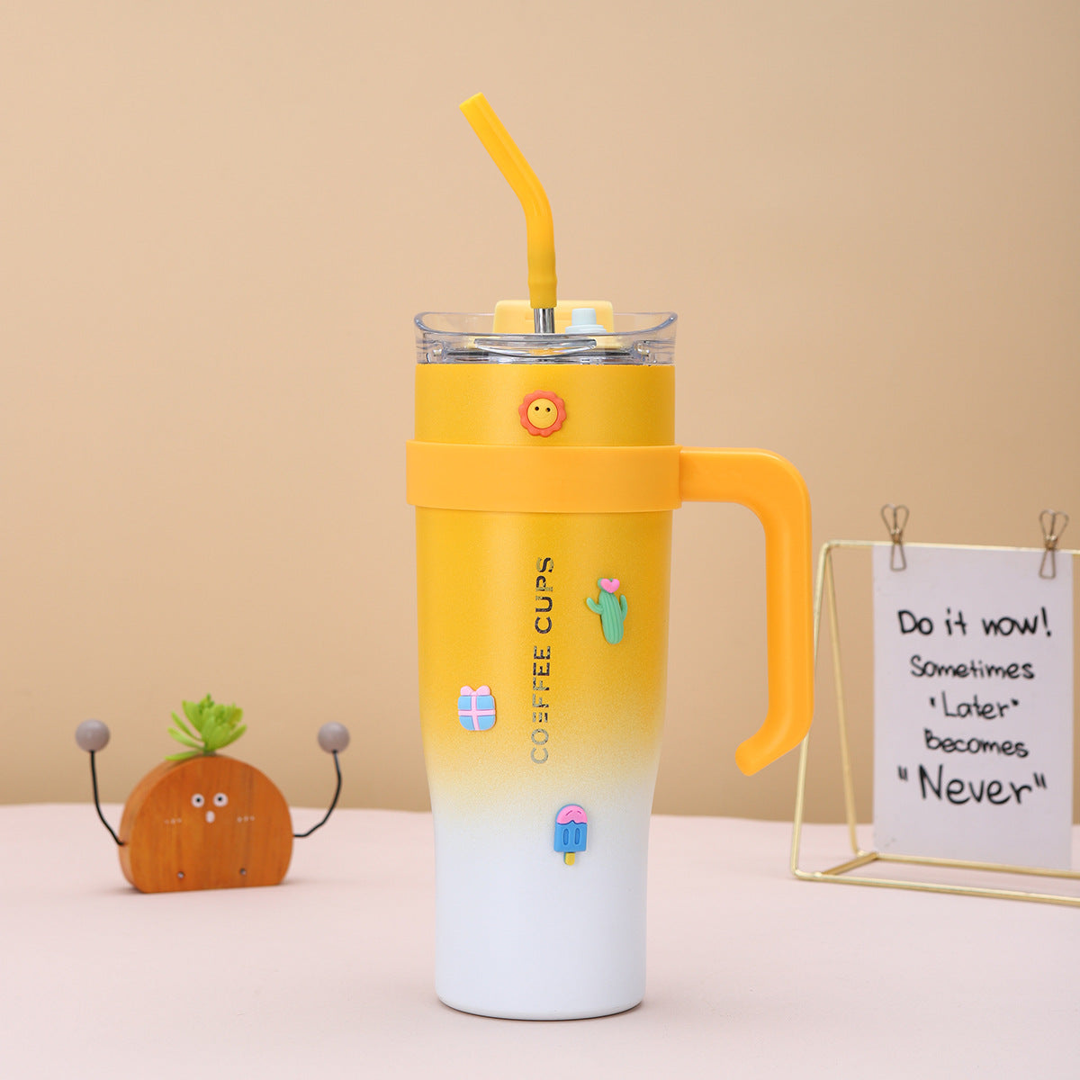 Reusable Coffee Tumbler with Lid, Straw, and Handle – Gift Designer