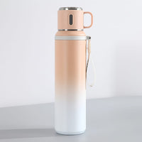 Stainless Steel Travel Flask with Handle & Cup Lid – Dual-Tone Design