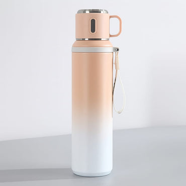Stainless Steel Travel Flask with Handle & Cup Lid – Dual-Tone Design