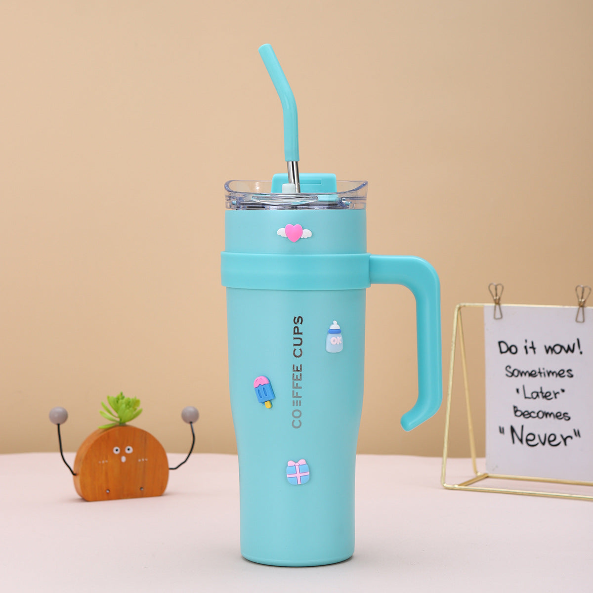Reusable Coffee Tumbler with Lid, Straw, and Handle – Gift Designer