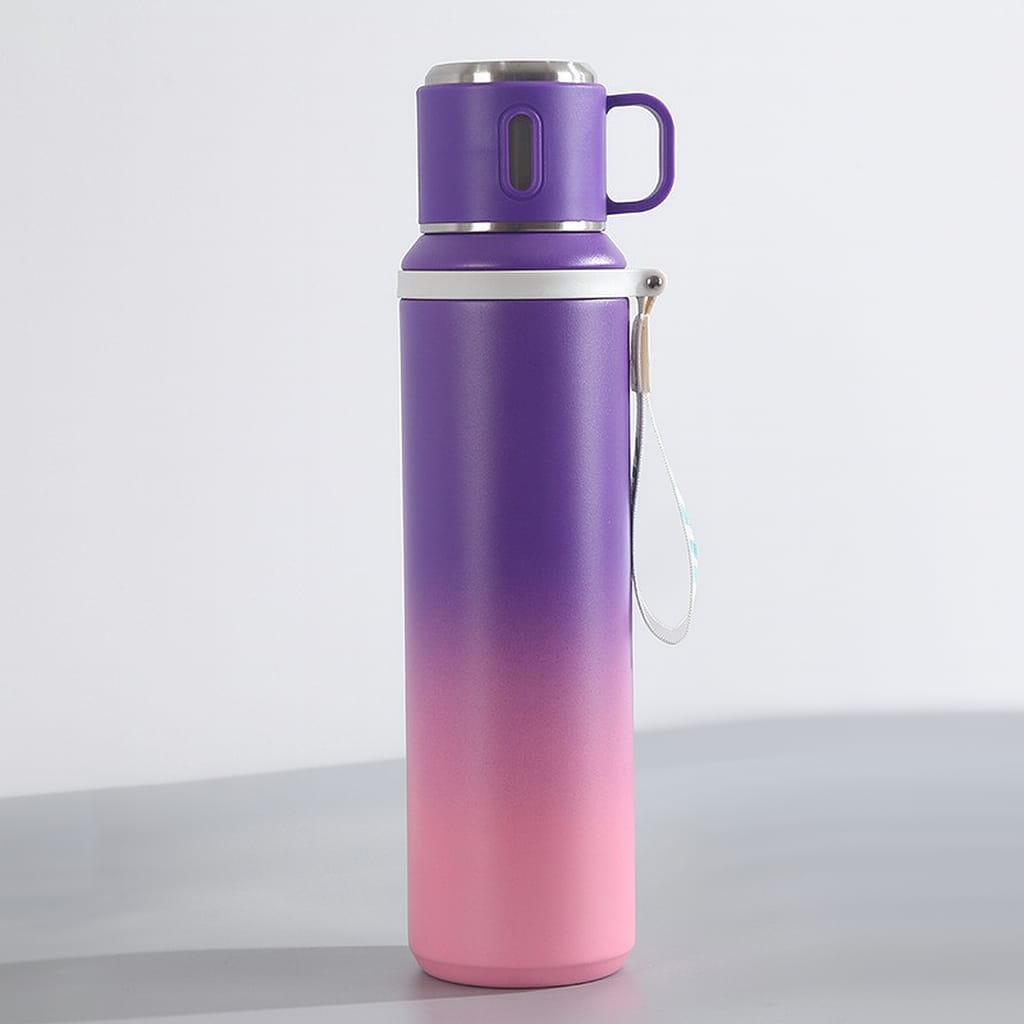 Stainless Steel Travel Flask with Handle & Cup Lid – Dual-Tone Design