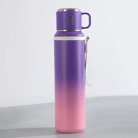 Stainless Steel Travel Flask with Handle & Cup Lid – Dual-Tone Design