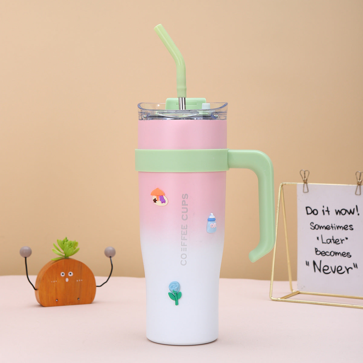 Reusable Coffee Tumbler with Lid, Straw, and Handle – Gift Designer
