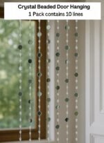 Crystal Bead Curtain String with Hanging Mirrors – Decorative Acrylic Partition with Metal Rings for Door, Window & Event Decor