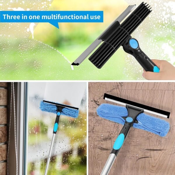 Window Cleaning Kit with Telescopic Extension Pole, Microfiber Scrubber, and Squeegee