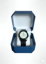 "Men’s Luxury Stainless Steel Quartz Wristwatch with White Dial – Classic Analog Watch with Gift Box"