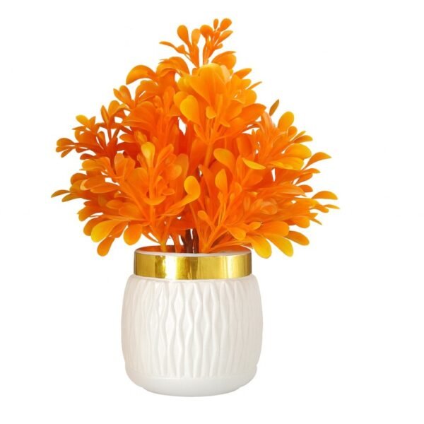 Vibrant Orange Artificial Plant in Textured White & Gold Pot