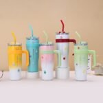 Tezayo Cute Insulated Tumbler with Handle & Straw – Leakproof Coffee Cup